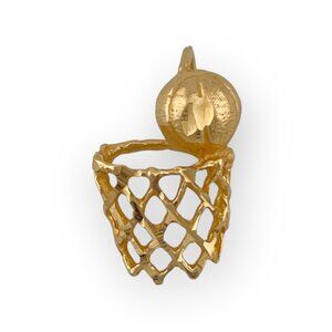Vintage 14k Yellow Gold Basketball Hoop Pendant Sports Charm